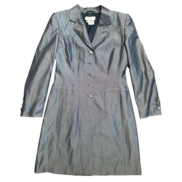 Escada Blue Chambray Button Up Lightweight 100% Silk Coat Size 40 US 8 - Picture 1 of 6